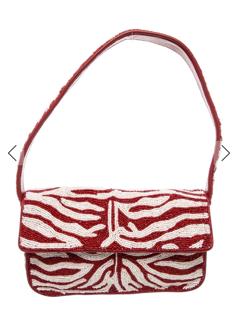 STAUD Beaded Zebra Print Red White Shoulder Bag
